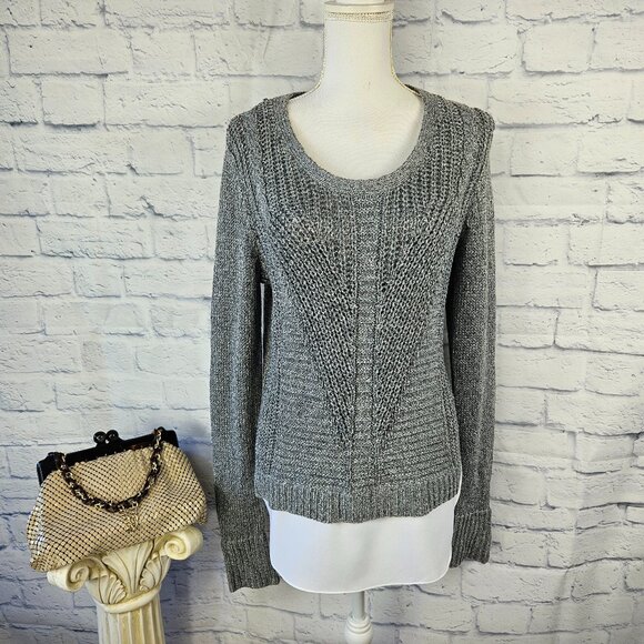 NWT Calvin Klein Size S Gray Layered Look Knit Scoop Neck Sweater Womens $79.50 - Picture 1 of 12